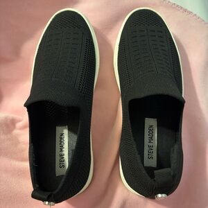Steve Madden Black Knit Slip-On Sneakers with White Sole